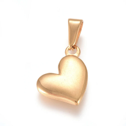 PandaHall 12pcs 304 Stainless Steel Golden Puffy Heart Charms for Children