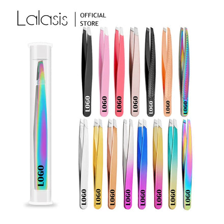 Lalasis Gold Tweezers Eyebrow Set Best Rose Gold Slant Stainless Steel Hair Removal Eyebrow Tweezers Private Label