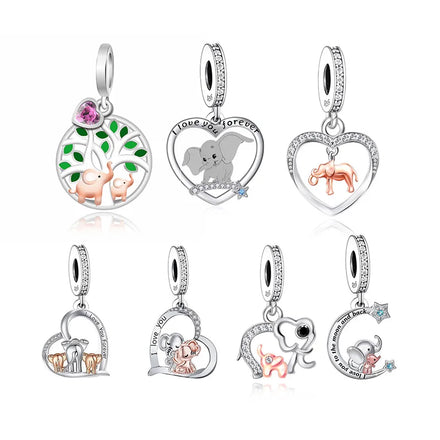 Fit Original Pan Charms Bracelet 925 Sterling Silver Elephant Mother and Baby Bead for Women Instructor Jewelry Making