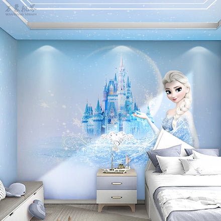 Waterproof Floral 3D Background Wallpaper for Kids Girls Frozen Princess Bedroom Mural Kids Room Decorative Wallpaper