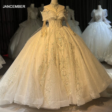 Beautiful Long Sleeve Bridal Beaded Party Women's Wedding Dresses Jancember XS026