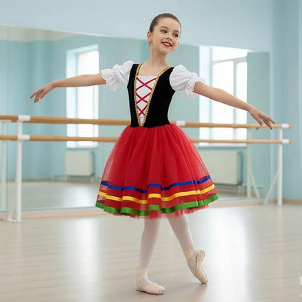 Red Girls Ballet Tutu Dress Gymnastics Leotard White Long Ballet Dresses Girls Princess Ballerina Dance Costume Birthday Dress