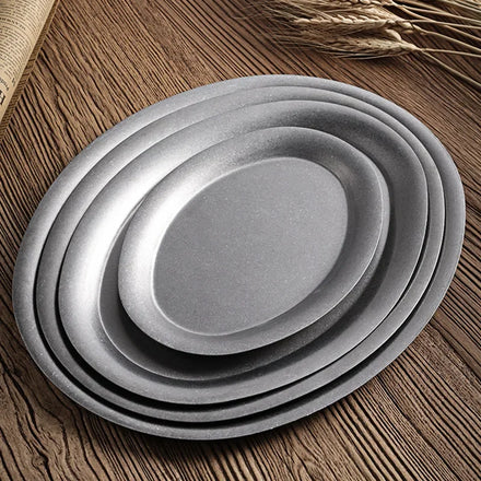 Hot Selling Product Japanese Vintage Make Old Oval 304 Stainless Steel Restaurant Plate Dessert Tray Kitchen Tableware