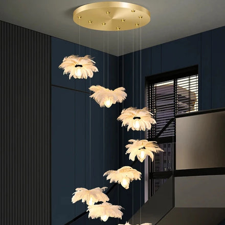 Aiving Room Entrance Door Atmosphere Feather Chandelier Interior Art Hanging Lamp Nordic Luxury Kitchen Pendant Light