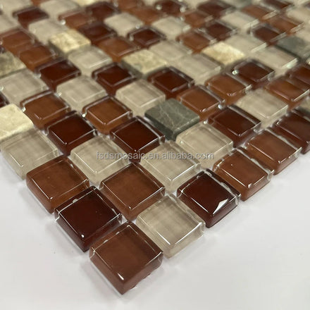 Brown Color Mini Square Shape 15*15mm Crystal Creative Glass Mosaic Tiles