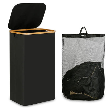 Hot Selling Quality Collapsible Bamboo Laundry Basket Lid for Home Household Storage Convenient Folding Dirty Clothes Basket