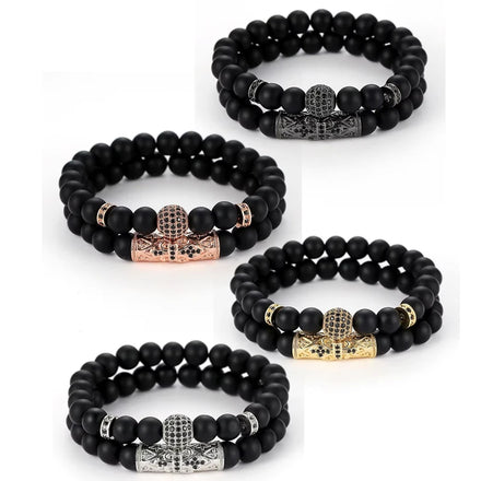 New 8MM Black Frosted Set Bead Bracelet Stone Bead Bracelet Micro Inlaid Spherical Curved Fashionable Jewelry As a Gift