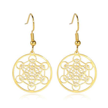 Metatron Cube Dangle Earring for Women Archangel Amulet Sacred Geometry Drop Earrings Spiritual Stainless Steel Jewelry Gift