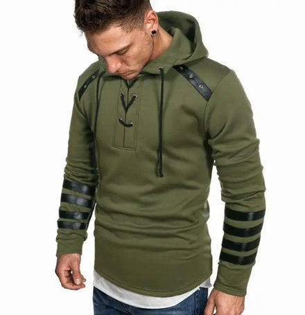 Wholesale Hooded Men's Leather Sweatshirt Casual Personalized Fashion Hoodie Patchwork Jacket