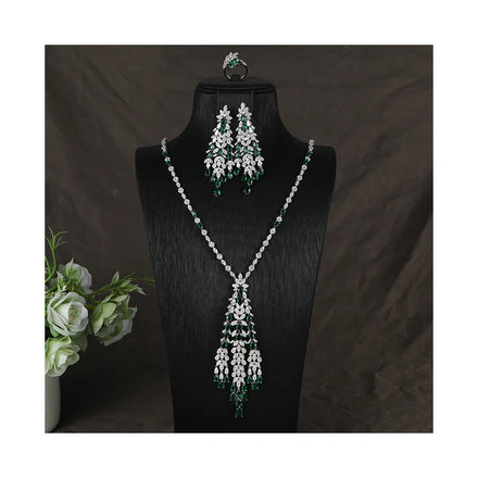 Luxury Shining Zircon Tassel Earrings Necklace Ring Set Jewellery Women Bridal Wedding Jewelry Sets