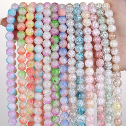 Natural Stone Dull Polish Multicolor Cracked Crystal Spacer Loose Round Beads for Jewelry Making DIY Accessories Wholesale