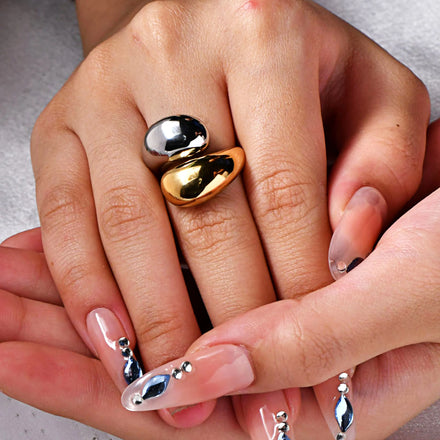 Irregular Niche INS Style Double Color 18K Waterproof Fashion Rings Stainless Steel Jewelry Women's Rings for Women Woman