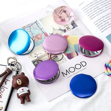 Customized Logo Aluminum Mini Hand Mirror Portable Travel Folding Metal Compact Pocket Mirror Magnifying Lighted Features Cute