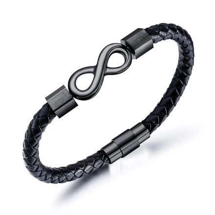Eternity Charm Custom Bracelet Magnetic Clasp Leather Handcrafted Braided Rope Men's Infinity Symbol Bracelet Birthday Gift