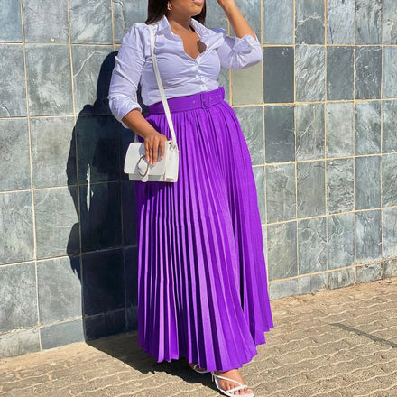 S-3XL European and American Women's Clothing Paired With Waistband Skirts Personalized and Elegant Pleated Large Skirt Hem Skirt