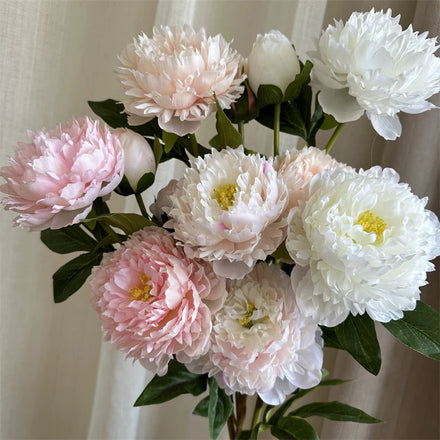 Good Quality Artificial Flower 3 Head White Pink Peony Flower for Wedding