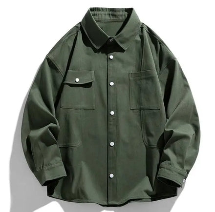 Custom Cotton Workwear Mens Long Sleeve Work Cargo Shirts Green Black Button up Shirt Jacket for Men