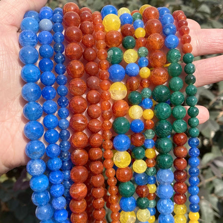 AsVrai U Wholesale Natural Stone Multicolor Cracked Agate Crystal Spacer Loose Round Beads for Jewelry Making DIY Accessory