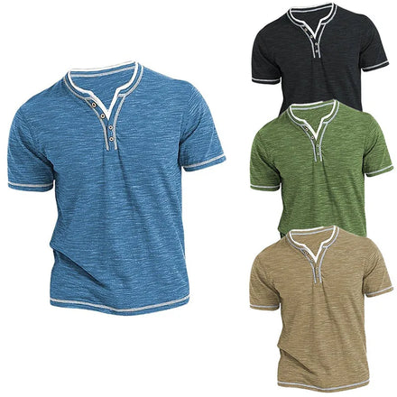RNSHANGER Men's Plain Henley Shirt Round Neck Summer Comfortable Fashion Short Sleeve Tee Top Casual Street Wear Sports Tshirt
