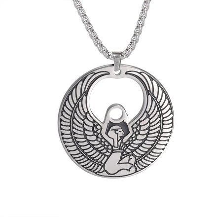 Egyptian Mother Goddess Isis Amulet Pendants Hollow Vintage Talisman Necklace Stainless Steel Jewelry Gift
