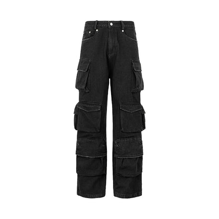 Custom Streetwear Hip Hop Oversize Black Wide Leg Jeans Pants Denim Cargo Pants Baggy Jeans Trousers for Men