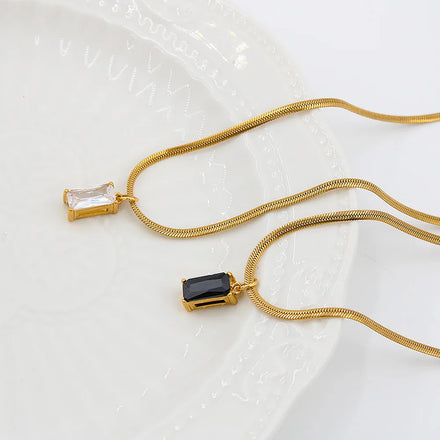Fashion Colorful square Zircon Pendant Necklace 18K Gold Plated Stainless Steel Snake Bone Necklace Jewelry for Women