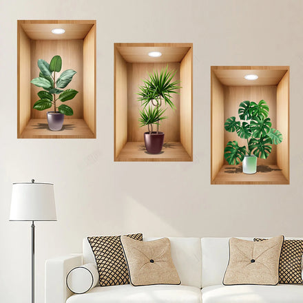 Green Plant Pot Wall Sticker Gold Deer Wallpaper Bedroom Living Room Decoration Mural Self-adhesive Stickers