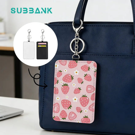 Subbank Sublimation Blank ID Card Holder Luggage Tag With Keychain Ring Diy Custom Pu Leather Sublimation Card Holders