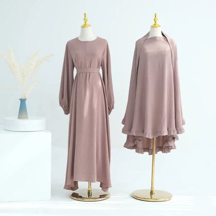 2024 Muslim EID Dubai Abaya Plain Design 2 Piece Khimar Hijab Middle East Turkey Cuff Jilbab