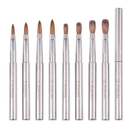 Silver Metal Handle Featuring Pure Kolinsky Hair Material Professional Acrylic Nail Art Brushes with Cover