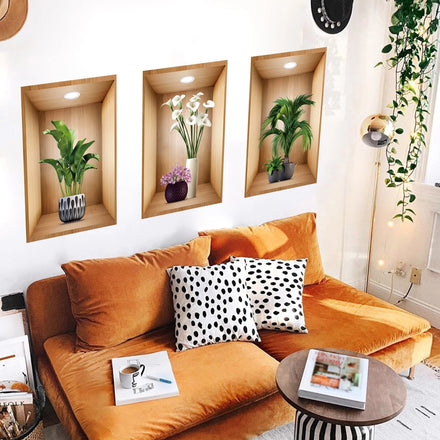 Green Plant Pot Wall Sticker Gold Deer Wallpaper Bedroom Living Room Decoration Mural Self-adhesive Stickers