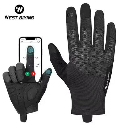 WEST BIKING Men's Full Finger Cycling Gloves Breathable Sports Fitness Shockproof Gloves Touch Screen Technology for Spring