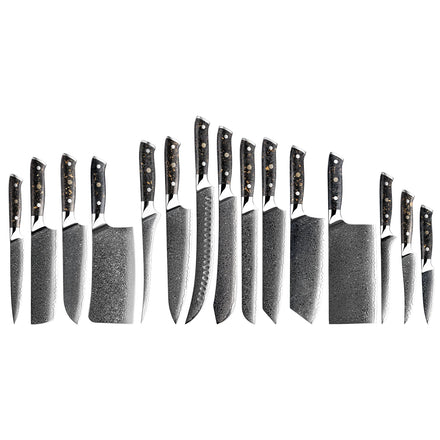 Grandsharp Premium 67 Layers Damascus Stainless Steel Kitchen Chef Knife Sets with Black Carbon Fiber and Gold-foil Resin Handle