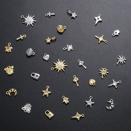 Fashion Gold Plated Star Sunflower Starfish Seashell Tree Lock Moon Heart Bee Cross Key Palm Pendant for DIY Jewelry Accessories