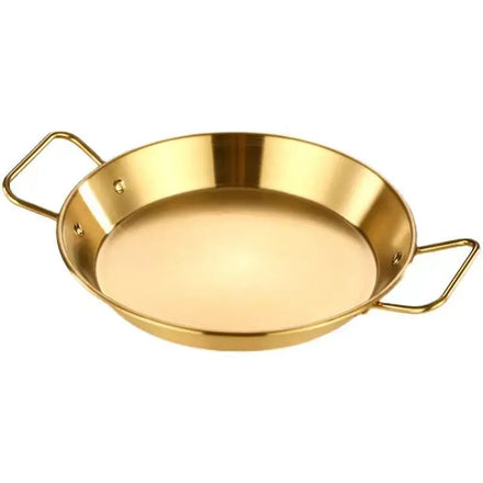 Korean Style Stainless Steel Fried Chicken Plate Gold Silver Serving Pan with Handles Seafood Paella Pan for Restaurant