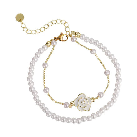 Exquisite Niche Design French Pearl Camellia Double Layer Bracelet