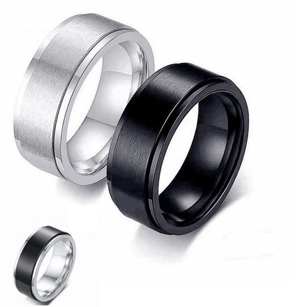 2024 Trendy Fashion Round Rotatable Black Silver Simple Men Rings Stainless Steel Rings Anxiety Rings for Men
