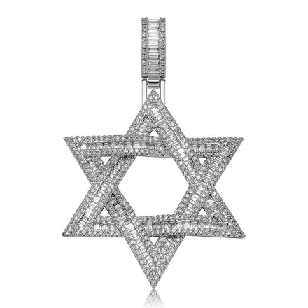 Shiny Iced Out Star Pendant Fully Emerald Cut baguette Cubic Zirconia Diamonds David Stars Zircon Pendant Necklace