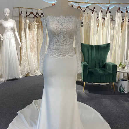 Embroidery Off Shoulder Lace Mermaid Wedding Dresses Jancember LSSG015