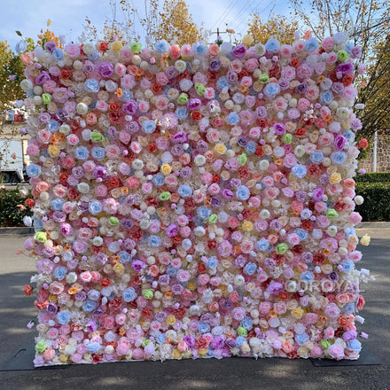 Classic Pink Rose 3d Artificial Flowers Wall Flower Panel Flower Roll up Backdrop Wall for Event Party Decoration
