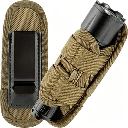 Tactical Flashlight Pouch Holster Molle Rotatable Torch Holder with Metal Carabiner Reel Clip for Duty Belt Carry Case