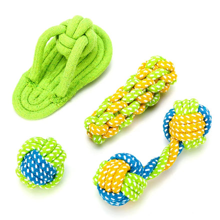 New Arrival Eco-Friendly Dog Toy Set Cotton Rope & Balls for Molar Cleaning Bite Training Packed Bag Pet Chew Toy Set