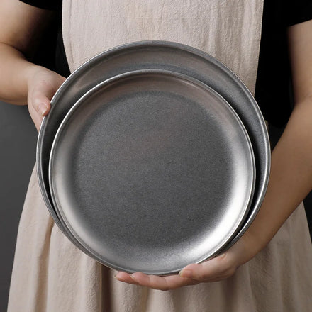 Industrial Style Retro Western Food Pasta Steak Tableware Korean Dessert Cake Plate Stainless Steel Plate Dish Set