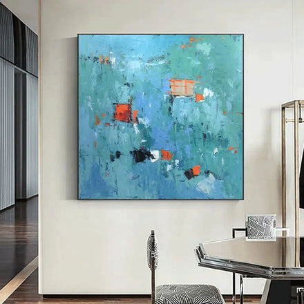 Hand Painted Contemporary Original Oil Painting Square Canvas Abstract Art Home Decor Living Room Wall Art Plastic Frame