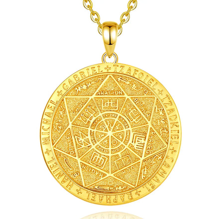 Merryshine Gold Plated 925 Sterling Silver Jewelry 7 Saint Michel Archangel Raphael Seal Pendant Necklace for Men