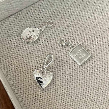 Fashion 925 Sterling Silver Heart Square Oval Round Shape Charms for Making Necklace Pendants Jewelry Accessory