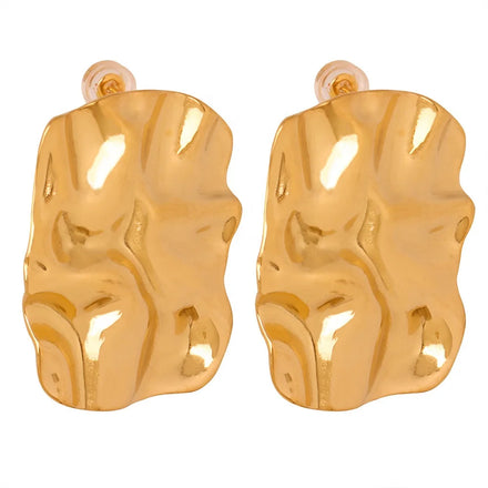 Hip Hop Style 18k Gold Plated Stainless Steel Personalized Hyperbole Jewelry Fold Texture Polished Geometric Earrings