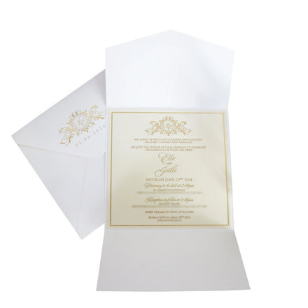 Custom Elegant Ivory Gold Foil Velvet Invitations Beige Paper Envelopes Glamour Wedding Invitation Set