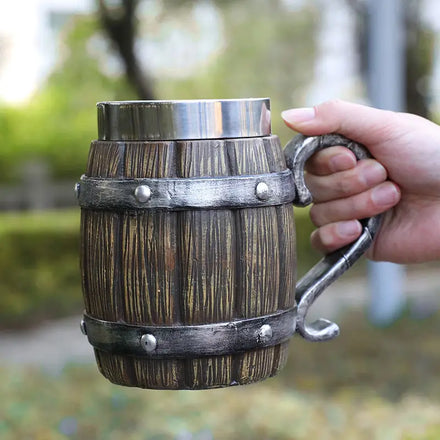 2024 New Classic Resin Mug MCA10 Bechers Vintage Imitation Wood Beer Mug Resin Whiskey Big Belly Cup