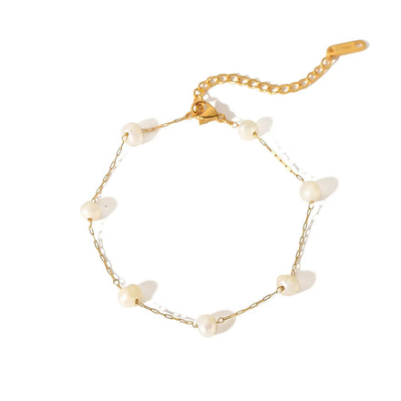 Hypoallergenic Jewelry Free Tarnishing Luxury 18K Gold Natural Freshwater Pearl Beads Stainless Steel Charm Bracelet for Women